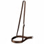 Weaver Leather brown nylon roper noseband, 1" wide with a 1/4" thick black felt liner for horse comfort. Features a 5/8" adjustable crown strap with a durable nickel-plated buckle and a rear D-ring. This professional-grade Western equestrian tack is designed for roping and performance riding, offering a secure fit and long-lasting quality.