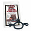 Weaver Leather Rubber Spur Tie Down Straps featuring a black, durable, weather-resistant rubber design to keep spurs in the proper position. The product is shown in its original packaging next to a single strap, with a demonstration graphic on a brown leather cowboy boot. These essential equestrian accessories fit any boot or spur, providing a secure and stable fit for western riding enthusiasts and professional horsemen.
