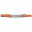 Weaver Leather Russet Harness Leather Curb Strap featuring a durable 3-1/2" double flat link chain and polished nickel plated buckles. This essential western horse tack accessory is crafted from high-quality tan leather for long-lasting performance and control. Ideal for riders seeking a secure and stylish bit attachment for their equestrian equipment.