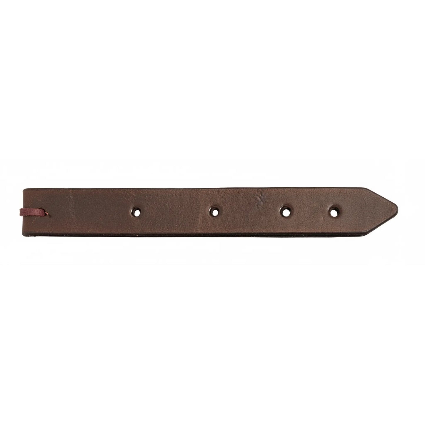Weaver Leather Single-Ply Skirting Leather Off Billet in rich brown with a burgundy latigo tie. This 1-3/4" x 39" saddle accessory features pre-punched holes and a tapered end for easy cinch adjustment. Durable western horse tack essential, perfect for secure saddle rigging and equestrian trail riding. Premium quality skirting leather ensures long-lasting performance for horse owners and western riders.
