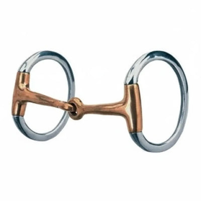 Weaver Leather Stainless Steel Eggbutt Snaffle Bit featuring a 5-inch jointed copper mouth and 2-3/4-inch stainless steel rings. This high-quality horse tack encourages salivation and relaxation through its sweet copper material. Durable and classic, this snaffle bit is an essential piece of equestrian equipment for training or everyday riding, offering gentle control and clear communication between horse and rider.