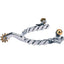 Weaver Leather Stainless Steel Roping Spurs with a unique twisted rope-pattern 1/2" band and polished finish. These high-quality Western spurs feature a 1-3/4" shank and a 10-point brass rowel for effective cues. Perfect for roping and performance riding, the durable design includes brass buttons for strap attachment, making them an essential addition to any equestrian's tack collection.