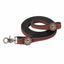 Coiled Weaver Leather Texas Star horse rein in rich chestnut English bridle leather with black painted edges and white contrast stitching. This 5/8" x 8' rein features ornate scalloped conchos with a gold star center and silver studs. Equipped with a high-quality stainless steel scissor snap, this stylish Western tack is ideal for equestrian training and trail riding.