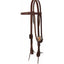 Weaver Leather Thunderbird Browband Headstall in Canyon Rose. This western leather headstall features white contrast stitching and a striking silver Thunderbird concho with copper accents. Crafted from premium leather with stainless steel buckles and tie bit ends, it combines rugged durability with Southwestern style. An essential piece of western horse tack for trail riding or performance.