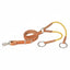Weaver Leather 1" x 48" Training Fork crafted from premium Hermann Oak russet harness leather and durable yellow surgical rubber. This professional equestrian training tool features an adjustable leather strap with a silver-toned buckle and snap hook, connected to flexible surgical tubing with large metal rings. High-quality horse training tack designed for effective head carriage and control.