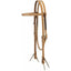 Weaver Leather Turquoise Cross Browband Headstall in Light Oil Skirting. This premium Western horse headstall features double cheek adjustments with stainless steel buckles and traditional leather tie-bit ends. A durable, classic choice for trail riding, training, or horse shows. High-quality equestrian tack crafted from supple skirting leather for a professional look and long-lasting performance.
