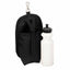 Black Weaver Leather water bottle holder made of durable nylon, featuring a heavy-duty metal snap hook and adjustable hook and loop closure. This equestrian saddle attachment includes a white plastic sports bottle with a black pull-top lid. Ideal for horse trail riding and western saddles, keeping hydration easily accessible during long rides.