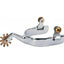 Weaver Leather Women's Cutting Spurs crafted from high-polished stainless steel. This classic western spur features a 3/4" plain band, a 2" shank, and a 10-point bronze rowel. Designed with gold-toned swinging buttons for secure strap attachment, these professional ladies' spurs are perfect for cutting competitions, performance training, and refined equestrian style. High-quality stainless steel horse tack for western riders.