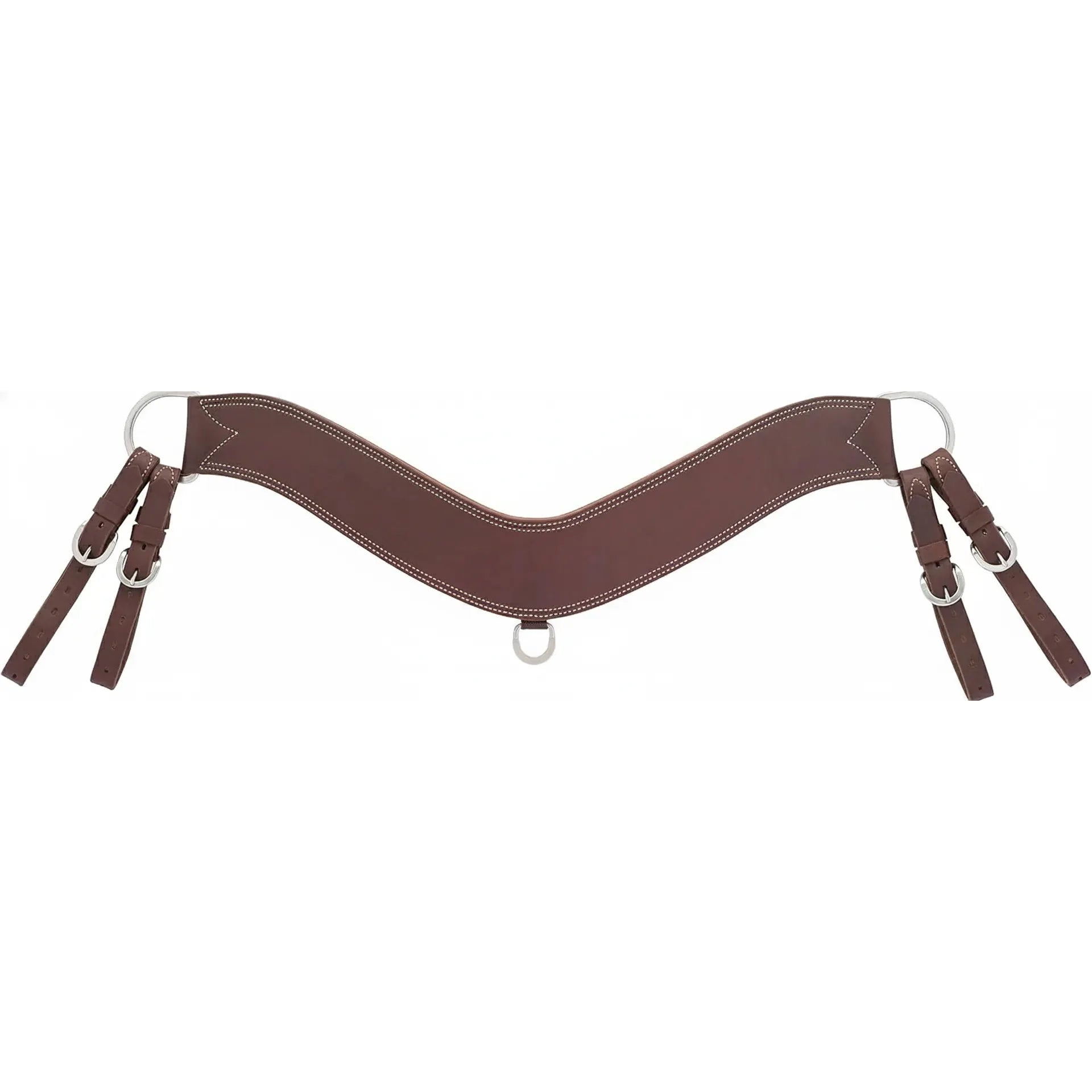 Weaver Leather Heavy Duty Steer Breast Collar crafted from rich brown doubled and stitched harness leather. This professional-grade western tack features a 4" to 2" tapered design for maximum strength and comfort. Equipped with stainless steel hardware, a center D-ring, and adjustable tug straps with buckles. Durable and reliable horse equipment ideal for ranch work, roping, and heavy-duty equestrian performance.