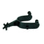 Weaver Equine Men's 2-1/2" Offset Bull Spurs featuring a sleek black finish and a bold 5-point rowel. Designed for precision and durability, these professional-grade Western rodeo spurs include an offset neck to help riders make better contact. Ideal for bull riders and competitive equestrians looking for high-quality, dependable performance gear in the arena.