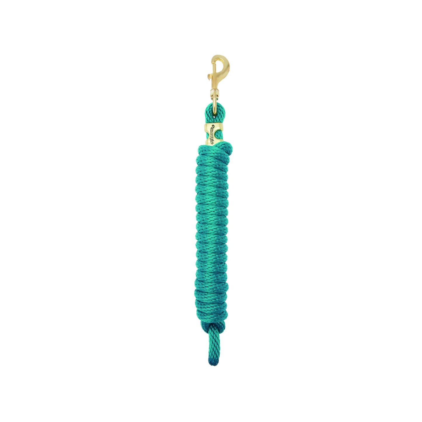Teal Weaver Equine Performance Lead Rope with a durable braided design and a solid brass bolt snap for secure horse handling. This high-quality equestrian lead rope features a stylish brass brand tag and provides a comfortable, heavy-duty grip for training and daily barn use. Perfect for horse owners seeking reliable and professional-grade tack.