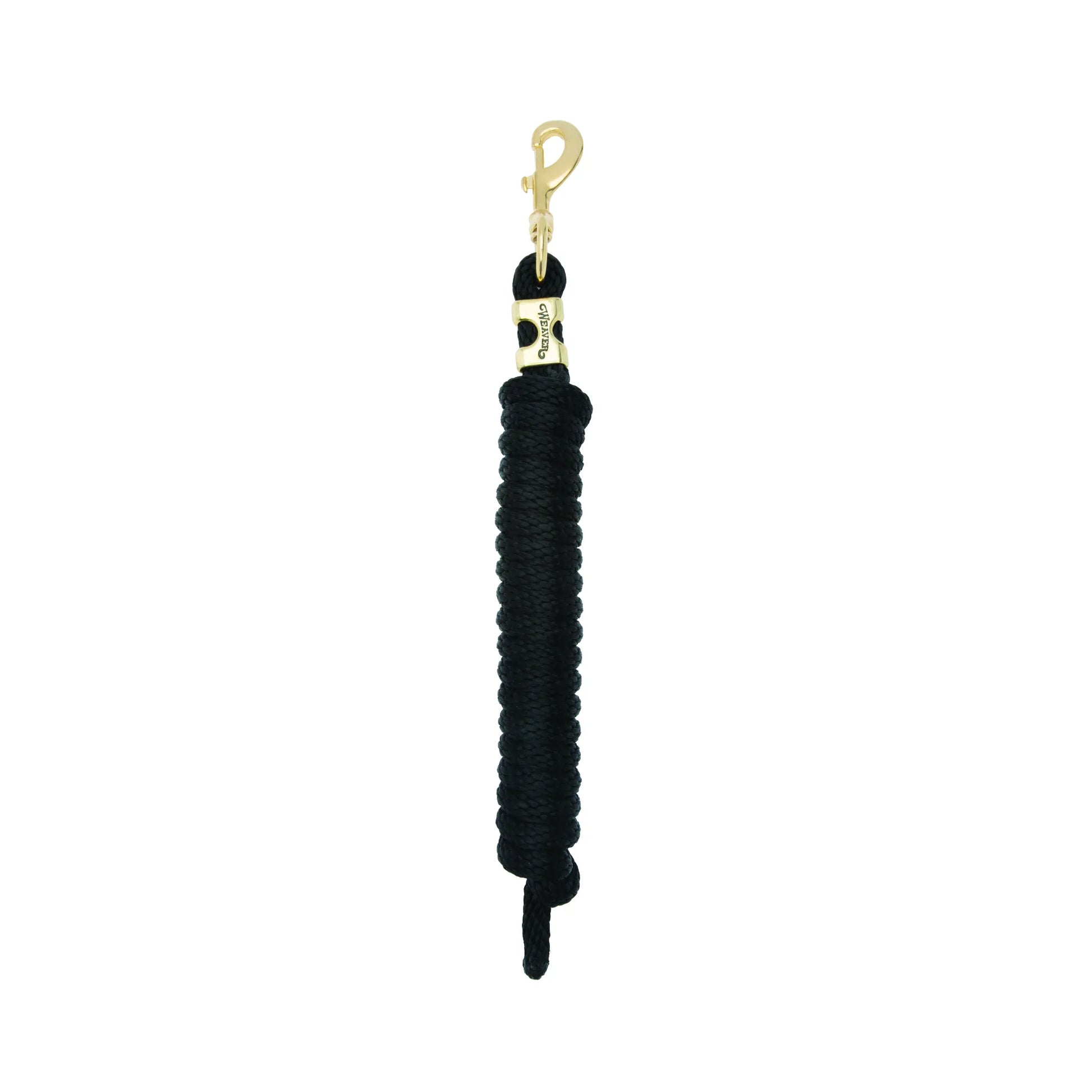 Weaver Equine Performance Lead Rope in classic black, featuring a durable, comfortable braided design and a heavy-duty solid brass trigger snap. This professional-grade horse lead offers a secure grip for training and everyday handling. High-quality equestrian tack designed for strength and longevity in the barn or show ring.