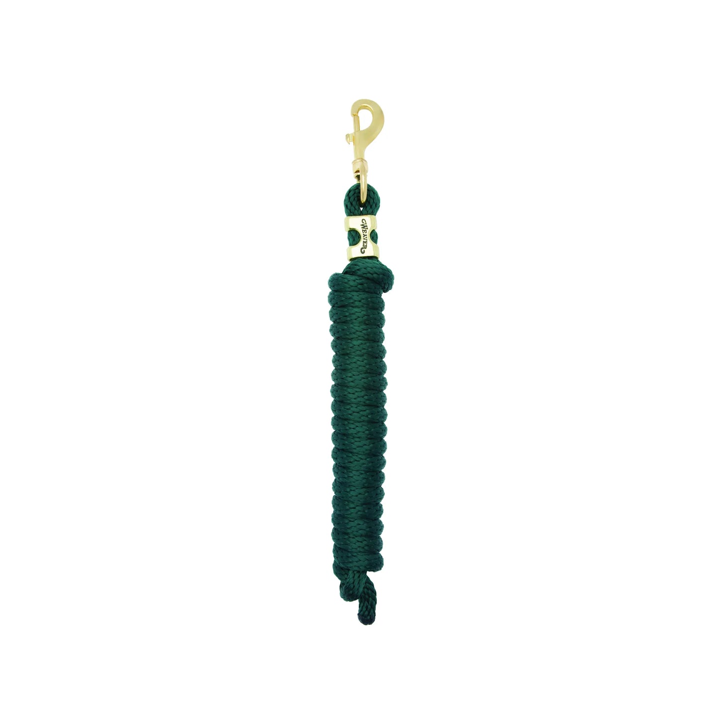 Weaver Equine Performance Lead Rope in hunter green featuring a durable braided design and high-quality brass bolt snap. This professional horse lead rope is designed for strength and comfort, with gold-toned hardware and Weaver branding. Perfect for daily horse handling or training, this dark green lead rope combines style with reliability for every equestrian.