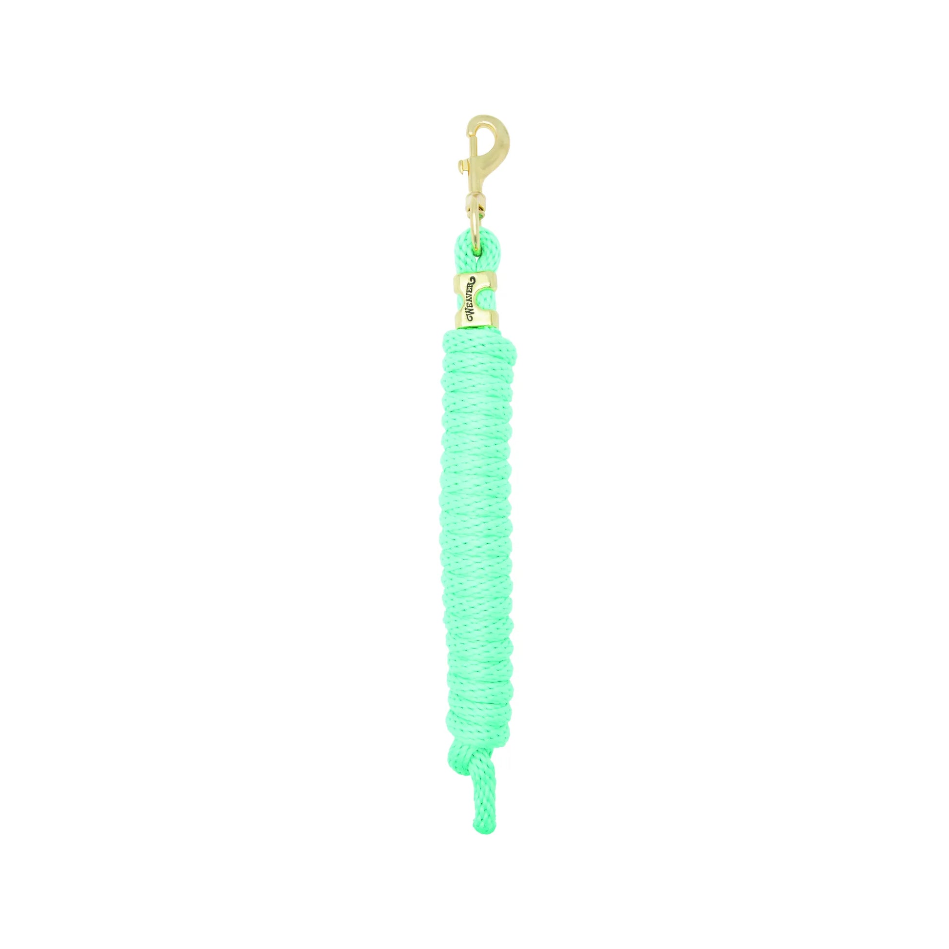 Mint green Weaver Equine Performance Lead Rope featuring a durable braided poly construction and a solid brass-plated bolt snap. This comfortable horse lead rope provides a secure grip for training and daily handling. A high-quality piece of equestrian tack designed for long-lasting performance and vibrant style in the barn or at horse shows.
