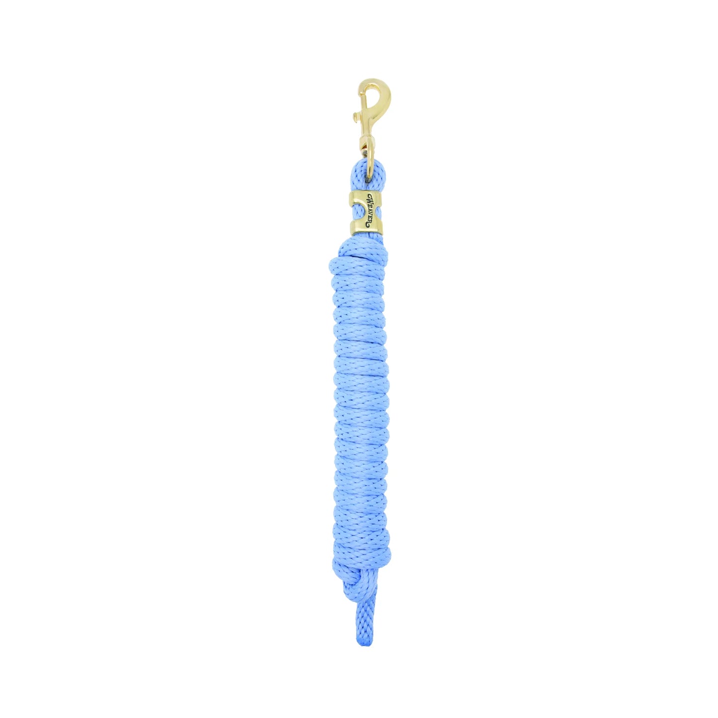 Periwinkle blue Weaver Equine Performance Lead Rope featuring a durable braided design and a solid brass bolt snap. This high-quality horse lead rope provides a comfortable grip and reliable strength for daily equestrian use, training, or showing. A must-have horse tack accessory for any stable.