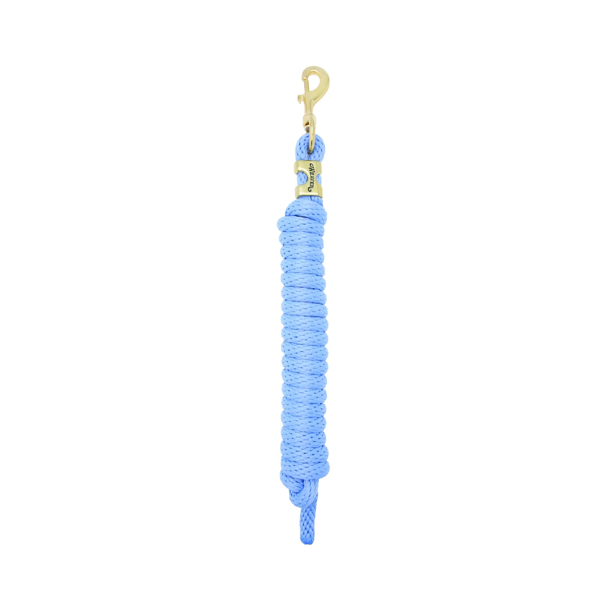 Periwinkle blue Weaver Equine Performance Lead Rope featuring a durable braided design and a solid brass bolt snap. This high-quality horse lead rope provides a comfortable grip and reliable strength for daily equestrian use, training, or showing. A must-have horse tack accessory for any stable.