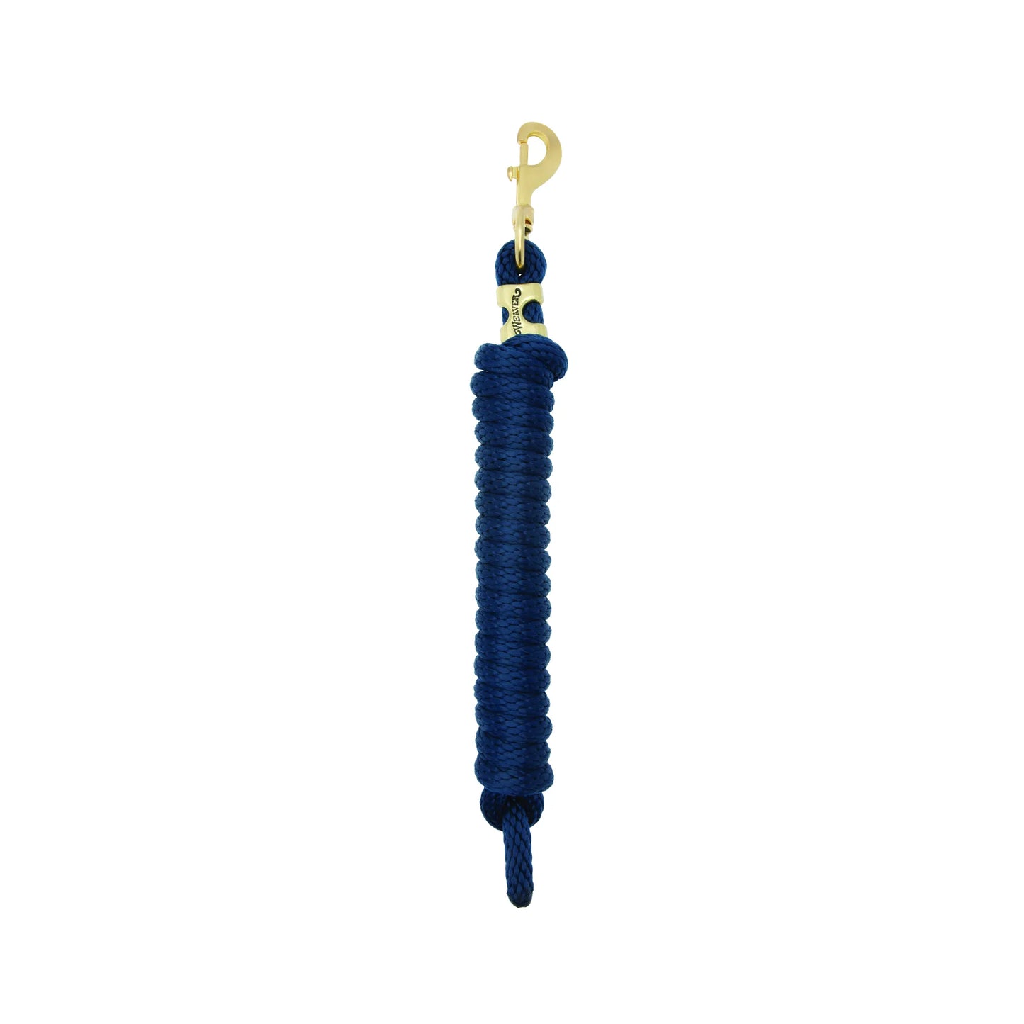 Navy blue Weaver Equine Performance Lead Rope featuring a durable braided poly design and a heavy-duty brass-plated bolt snap hook. This high-quality horse lead rope provides a soft, comfortable grip for daily handling, training, or tying. Stylish and strong, it’s an essential piece of equestrian tack designed for long-lasting performance in the barn or on the trail.