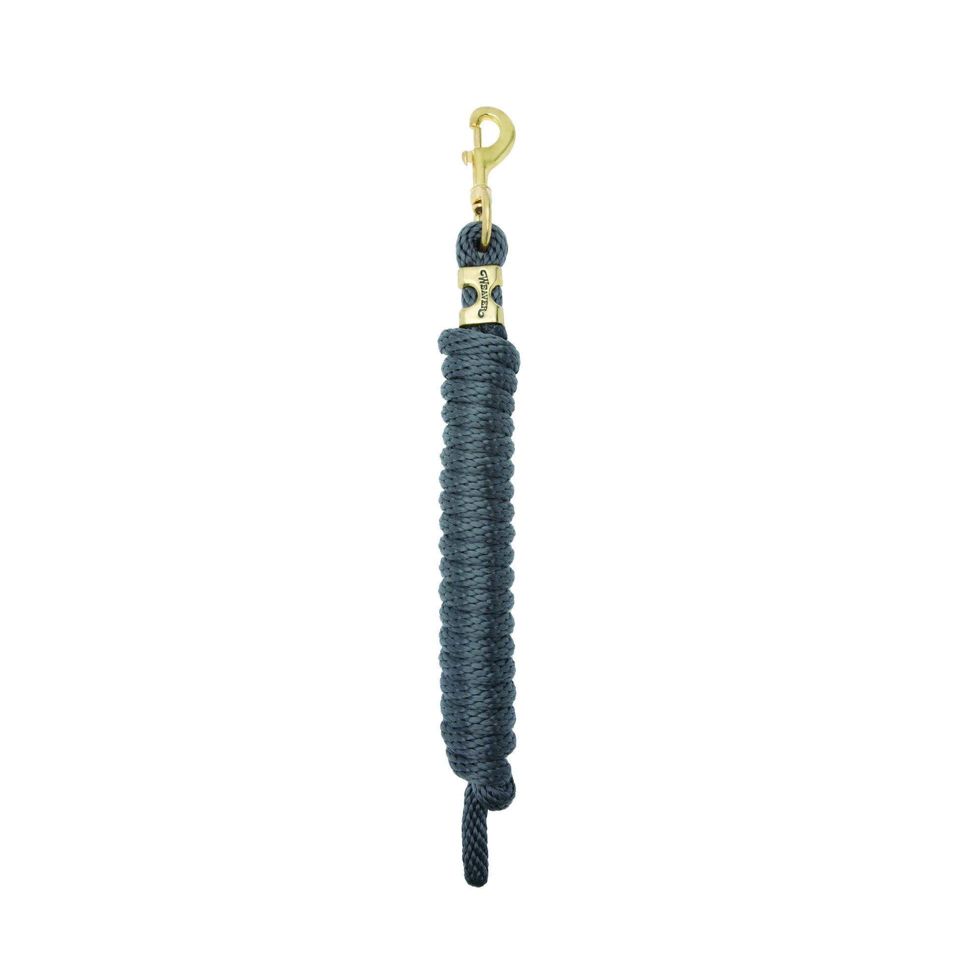 Weaver Equine Performance Lead Rope in charcoal grey, featuring a durable and comfortable braided design for horses. This high-quality horse lead rope includes a solid brass bolt snap for secure attachment and a branded brass ferrule. Ideal for leading, training, and daily barn use, this stylish equine equipment provides a reliable grip and long-lasting performance.