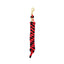 Weaver Equine Performance Lead Rope in a striking red and black braided design. This high-quality horse lead features durable gold-toned bolt snap hardware and a branded Weaver collar. Ideal for training and everyday use, this comfortable equine lead rope offers both style and performance for horse owners and equestrians. Professional-grade horse tack for reliable handling.