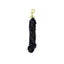 Weaver Equine Performance Lead Rope featuring a black and dark purple braided design. This soft-grip horse lead includes a heavy-duty gold-toned brass swivel snap for secure attachment. Ideal for equestrian training and everyday barn use, this durable lead rope offers comfort and style for horse and handler.