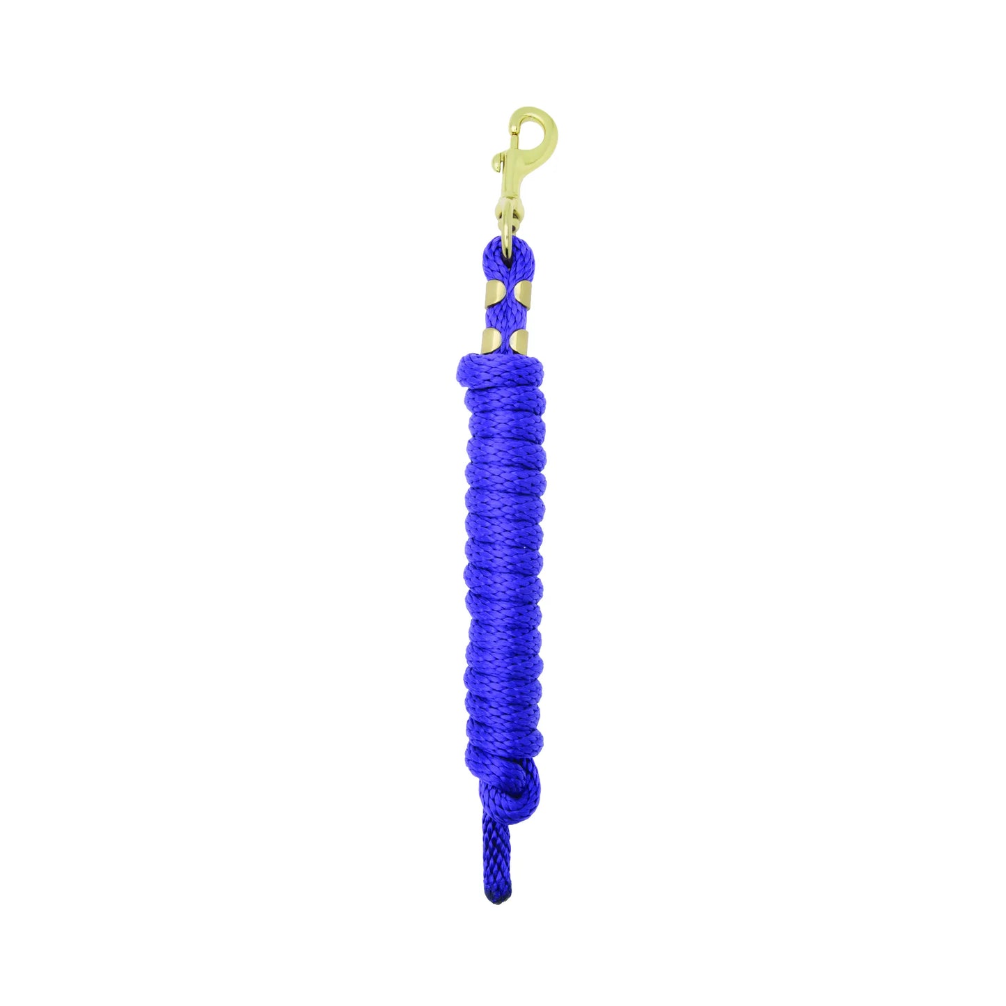 Royal Blue Weaver Equine Performance Lead Rope with a durable brass quick halter attachment bolt snap. This 8-foot horse lead features a soft comfort grip and high-quality braided rope construction. Ideal for equestrians looking for a reliable, stylish lead for horse training and daily handling. The vibrant blue color and gold-toned hardware provide a professional look for your horse tack collection.