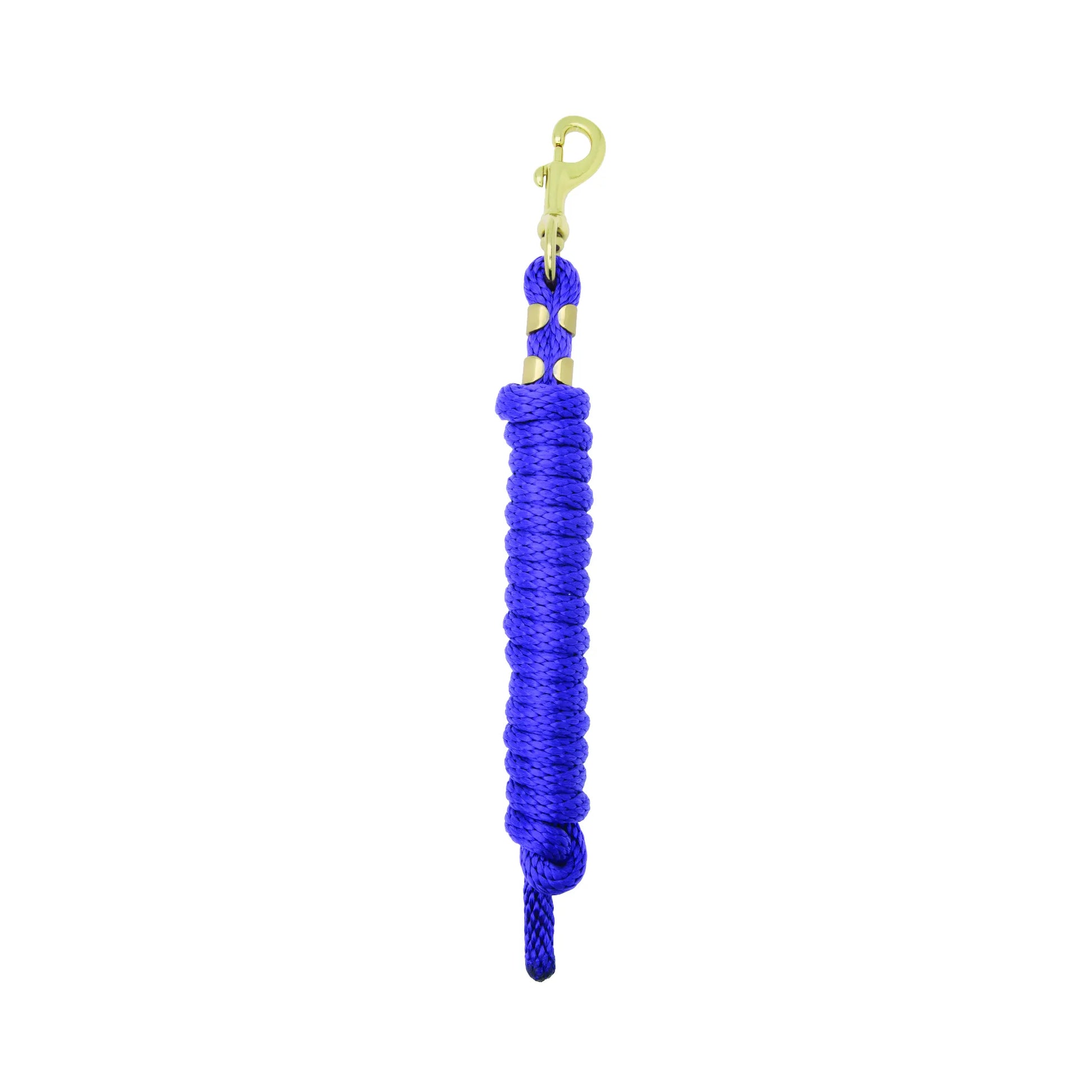 Royal Blue Weaver Equine Performance Lead Rope with a durable brass quick halter attachment bolt snap. This 8-foot horse lead features a soft comfort grip and high-quality braided rope construction. Ideal for equestrians looking for a reliable, stylish lead for horse training and daily handling. The vibrant blue color and gold-toned hardware provide a professional look for your horse tack collection.