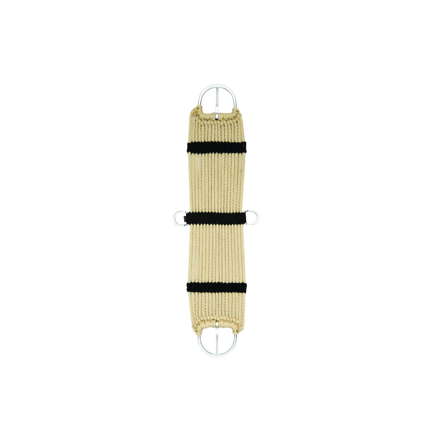 Weaver Equine Rayon 17 Strand Horse Cinch in Tan and Black. This western saddle cinch girth features a non-slip design with durable woven strands and stainless steel flat buckles for a secure, comfortable fit. Ideal for western horse riding, trail riding, and ranch work, this 17-strand rayon girth is an essential piece of horse tack for any equestrian looking for reliability and style.