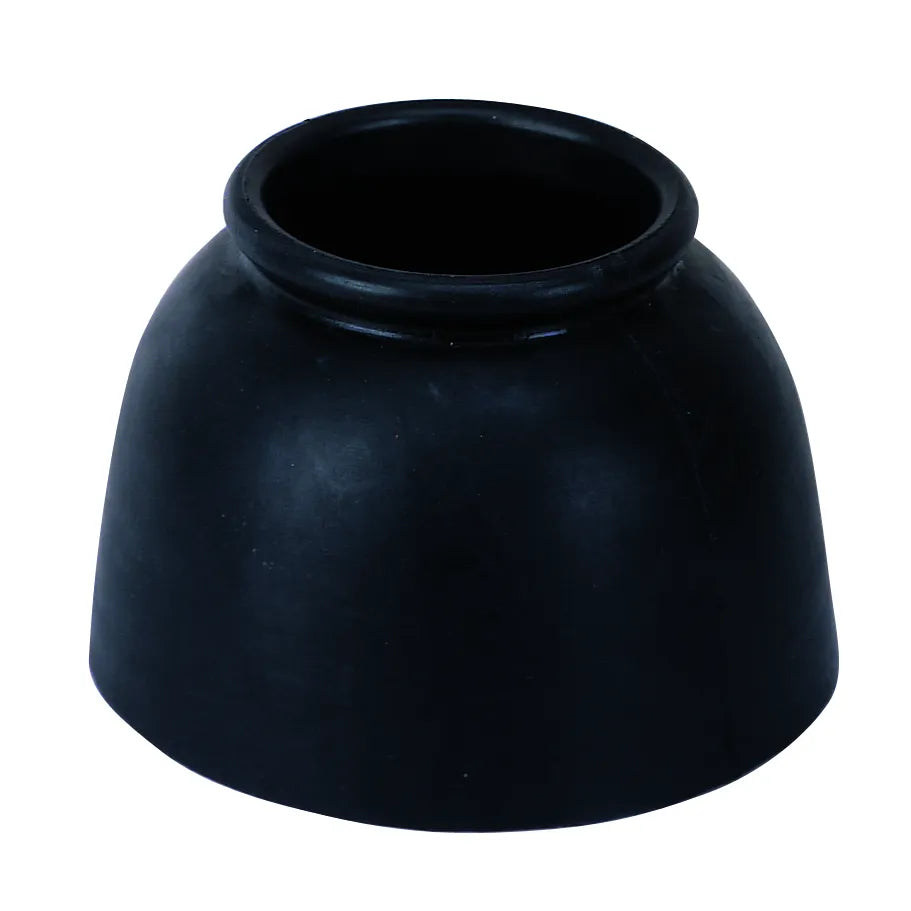 Weaver Heavy Duty Black Rubber Bell Boots for horses. These pull-on style bell boots provide ultimate hoof and heel bulb protection. Crafted from durable, thick rubber with a rolled top edge to minimize rubbing and chafing. Essential equestrian protective gear for training, performance, or pasture turnout. Sleek black finish for a professional look.