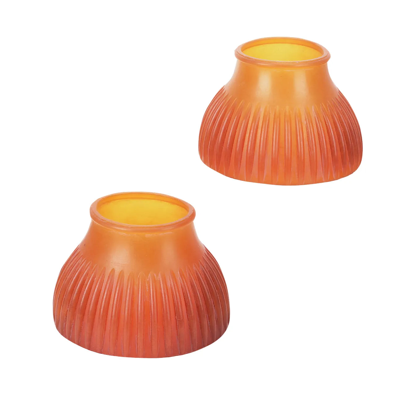 Pair of vibrant orange Weaver Heavy Duty Rubber Bell Boots featuring a classic ribbed design for superior horse hoof protection. These pull-on overreach boots are crafted from durable rubber to withstand impact and prevent injuries during training, jumping, or turnout. A must-have equestrian accessory for shock absorption and long-lasting performance, providing reliable protection for your horse’s hooves in any discipline.