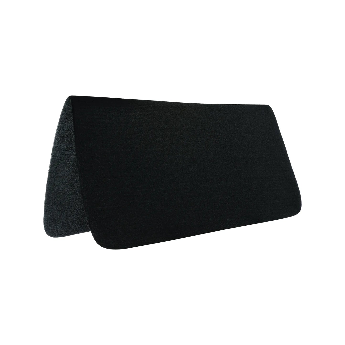Weaver Leather 100% Polyester Felt Saddle Pad Liner in black, featuring a durable, washable design made in the USA. This high-quality equestrian tack provides essential cushioning and protection under your saddle. The thick, black felt material is shown folded, highlighting its plush texture and reliable construction—a perfect addition to any horse tack collection for improved horse comfort and moisture-wicking performance.