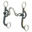 Weaver Leather 4-5/8" Pony Bit with a buffed black finish, featuring a chain mouth with a port for enhanced control. This Western pony bit showcases decorative gold-tone studs and silver accents on the shanks, blending performance and style. Ideal equestrian tack for pony training and riding, offering a unique look for any bridle setup.