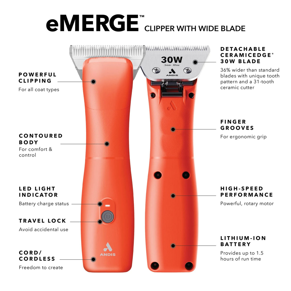 Weaver Leather Andis® eMerge Clipper with Wide Blade, Orange