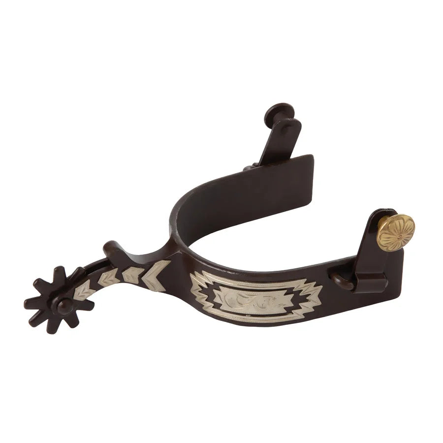 Weaver Leather Antique Western Spurs with Silver Engraved Accents and Floral Overlays