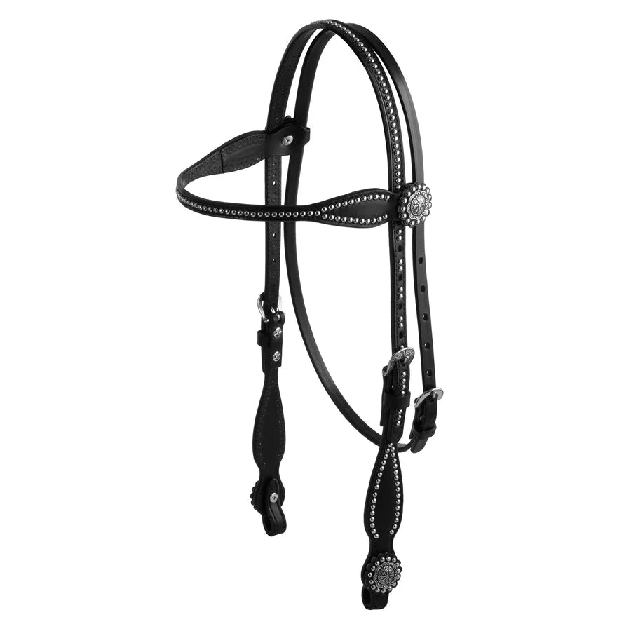 Weaver Leather Back-in-Black Browband Headstall - Premium Black Leather Western Bridle