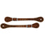 Handcrafted Weaver Leather Barbed Wire Thin Spur Straps in a rich brown finish. These Western equestrian gear pieces feature intricate barbed wire tooling, white contrast stitching, and durable silver buckles. Perfect for adding a classic Western touch to riding boots, these high-quality leather straps provide a professional look for horse shows, ranch work, or trail riding.