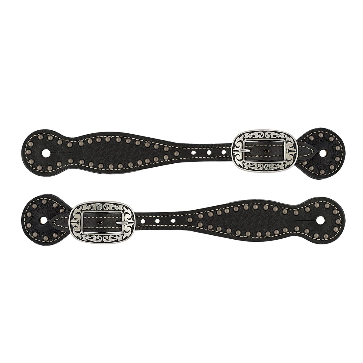 Weaver Leather Basketweave Bridle Leather Spur Straps, Thin, Black