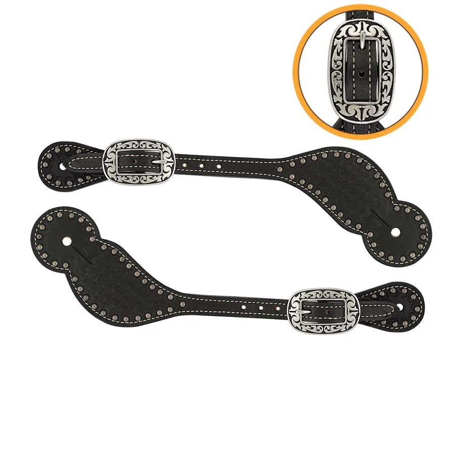Weaver Leather Basketweave Spotted Regular Spur Straps - Black, Regular Size