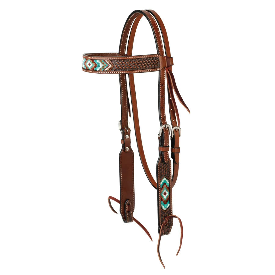 Weaver Leather Beaded Browband Western Horse Headstall - Chestnut Leather