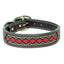 Weaver Leather Beaded Dog Collar featuring a vibrant southwestern diamond pattern in turquoise, red, and orange beads. Crafted from durable dark brown leather with decorative white stitching, basketweave embossing, and polished silver hardware. This stylish and sturdy western-inspired dog accessory is perfect for pet owners looking for a unique blend of quality and artisan design.