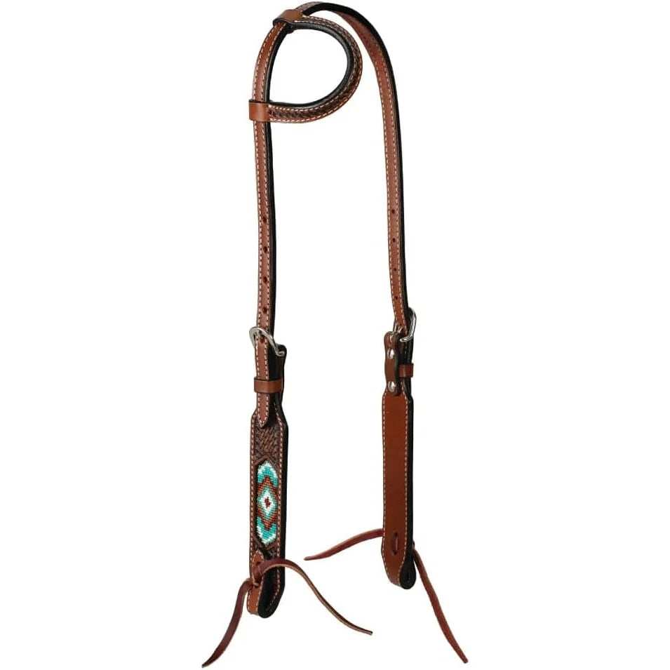 Weaver Leather Beaded Single Ear Headstall - Chestnut Leather Western Bridle