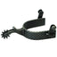 Weaver Leather Black Rasp Spurs for Men featuring a rugged rasp-textured band and a vintage blackened steel finish. These high-quality western riding spurs include a 2-inch shank and a 10-point rowel, perfect for precise horse communication and classic cowboy style. Ideal for ranch work or competitive riding, these durable spurs add a bold, rustic look to any pair of western boots.