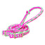 Vibrant neon pink, mint green, and white Weaver Leather braided nylon barrel reins. This durable western horse tack features a thick, easy-to-grip flat braid and two adjustable silver-tone conway buckles for a secure fit. A stylish and functional addition to any equestrian's gear collection, perfect for barrel racing and performance riding.
