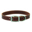 Weaver Leather Bridle Leather Dog Straight Collar in rich brown, featuring durable construction and classic style. This premium leather collar showcases elegant cream contrast stitching and matte silver-tone hardware with a Terrain D.O.G. engraved D-ring. Ideal for daily walks and outdoor training, it's a stylish, heavy-duty accessory for any dog. Elevate your pet's gear with this timeless, high-quality bridle leather collar designed for long-lasting performance.