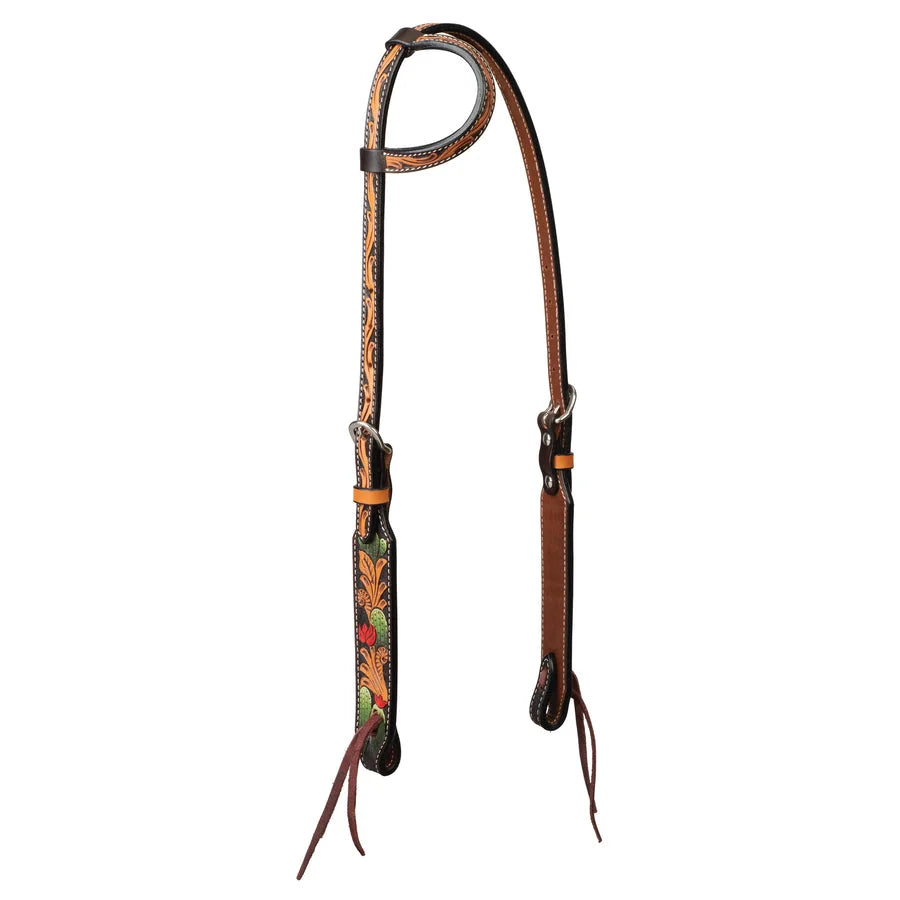 Weaver Leather Cactus Tooled Single Ear Headstall - Premium Hand-Tooled Western Leather Tack