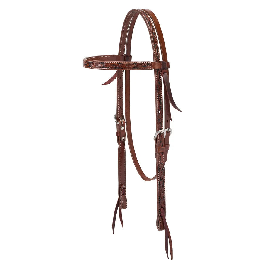 Weaver Leather Carved Chestnut Browband Headstall - Premium Western Leather Tack