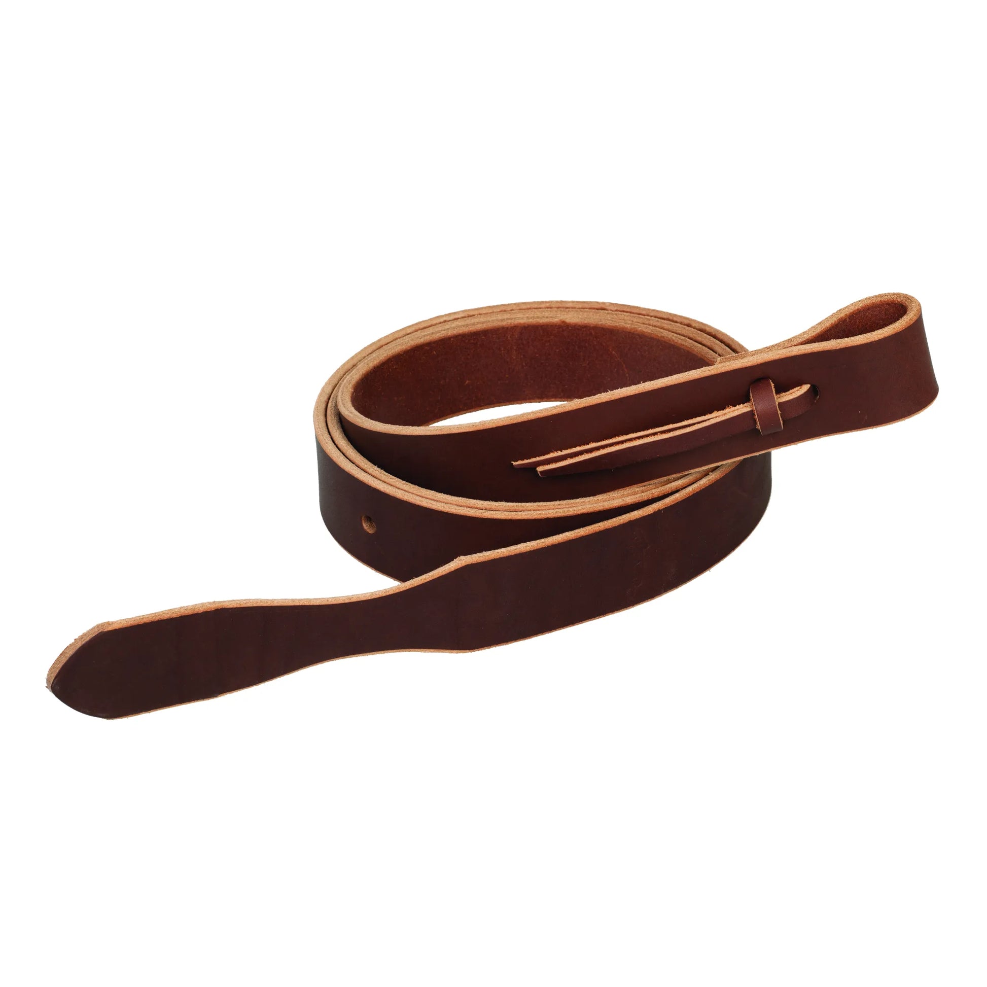 Premium Weaver Leather Brown Latigo Cinch Strap for western saddles. This durable leather tie strap features a rich, oiled brown finish and pre-punched holes for easy adjustment. Designed for reliability and long-lasting performance, this essential piece of horse tack provides a secure fit for your cinch. Ideal for equestrians seeking high-quality saddlery and western horse gear for training, trail riding, or competition.