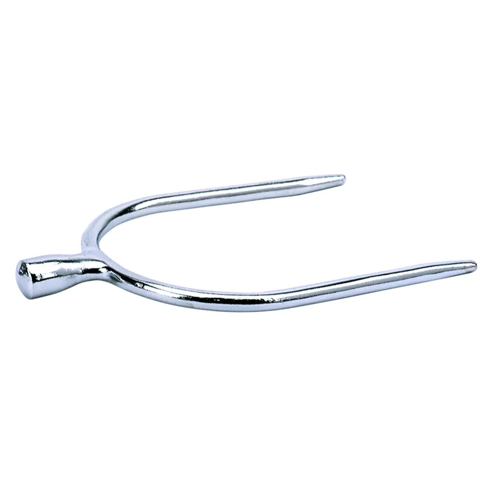 Weaver Leather Ladies' Quick On Copper Spurs featuring a high-polish silver finish and a 3/4-inch blunt shank. These sleek, slip-on equestrian spurs are designed for quick and easy attachment to riding boots without straps, offering subtle cues for horse training and Western riding. A durable and minimalist addition to any rider's tack room, perfect for everyday use or competition.