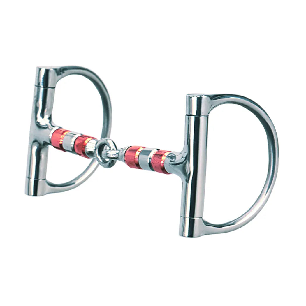 Weaver Leather Dee Ring Bit featuring a stainless steel jointed snaffle mouthpiece with alternating copper rollers. Designed for responsive control and to encourage salivation for a softer mouth, this high-quality equestrian bit is perfect for horse training and daily riding. The durable D-ring design prevents pinching and provides stable lateral guidance, making it a must-have piece of horse tack for both Western and English disciplines.