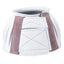 Weaver Leather Equine Double Hook and Loop Bell Boots in white. These protective horse bell boots feature a durable ribbed design and a secure double-fastening system with dusty rose suede pull tabs and white stitched square patches. High-quality equestrian gear designed for overreach protection and style during riding or turnout.