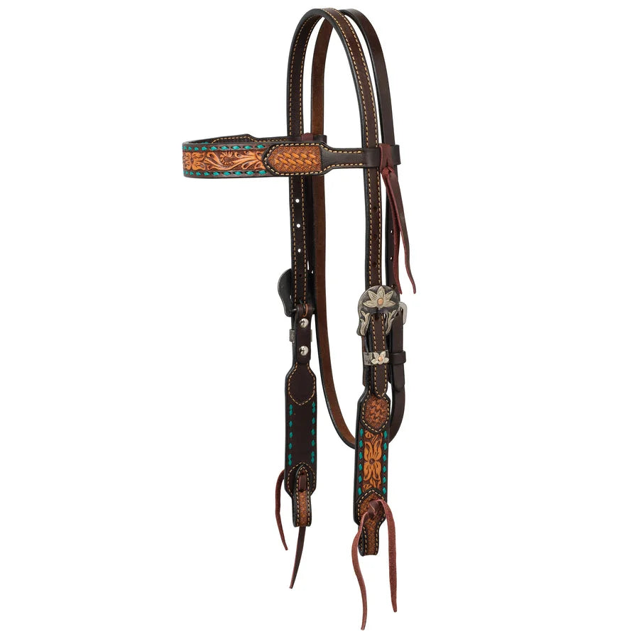 Weaver Leather Floral Buckstitch Browband Headstall - Premium Western Tack